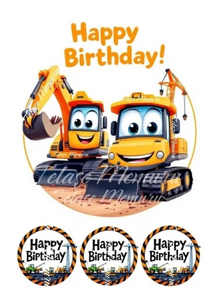 Iş Makinaları Pasta Süsü - Pasta Resmi ve Baskısı Doğum Günü Konsepti Yenilebilir Kağıt 3