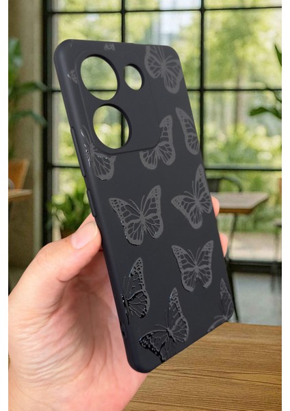 Tecno Camon 20 Pro Uyumlu Siyah Kelebek Desenli Silikon Darbe Emici Klasik Korumalı Rubber Kılıf modelleri