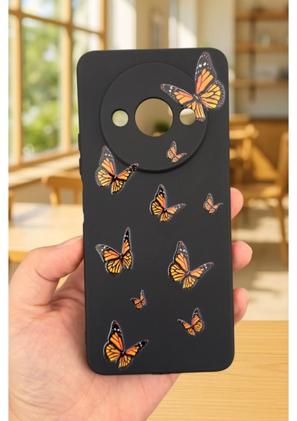 Xiaomi Redmi A3 Uyumlu Turuncu Kelebek Desenli Silikon Darbe Emici Klasik Korumalı Rubber Kılıf fiyatları
