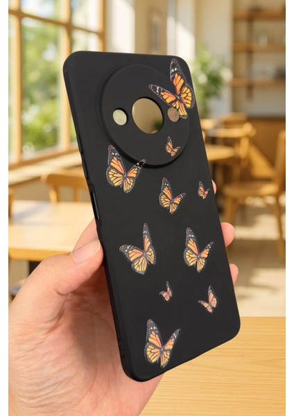 Xiaomi Redmi A3 Uyumlu Turuncu Kelebek Desenli Silikon Darbe Emici Klasik Korumalı Rubber Kılıf modelleri