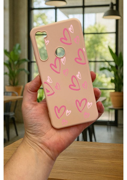Xiaomi Redmi Note 8 - Pembe Kalp Desenli Silikon Darbe Emici Klasik Korumalı Rubber Kılıf