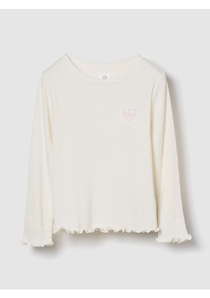 Kız Bebek Kırık Beyaz Ribanalı Bisiklet Yaka T-Shirt