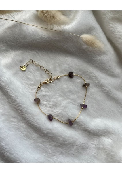 Kırık Ametist Taşı Altın Kaplama Bileklik
