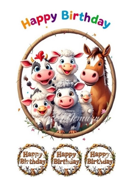 Çiftlik Hayvanları Pasta Resmi ve Pasta Süsü - Pasta Resmi ve Baskısı - Yenilebilir Kağıt Baskı 1