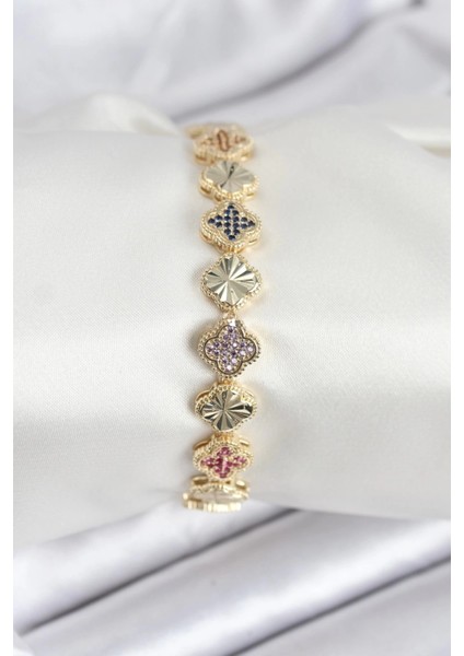 Bfs Pirinç Vıp Seri Yonca Zirkon Taşlı Kadın Bileklik