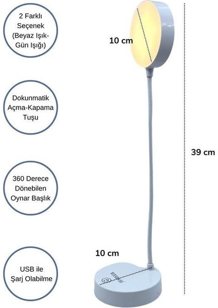 Yuvarlak Usbli Dokunmatik 3 Kademeli 360 Derece Özel Göz Korumalı LED Lityum Masa Lambası fırsatları
