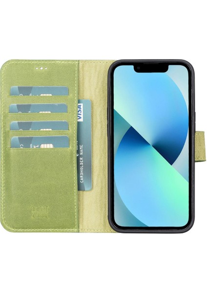 Apple iPhone 13 Pro Uyumlu Deri Cüzdanlı Kılıf Antik Yeşil fırsatları