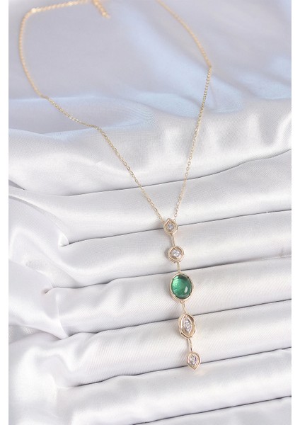 Bfs Pirinç Zincir Zümrüt Yeşil Gold Renk Zirkon Taşlı Y Kolye fiyatları