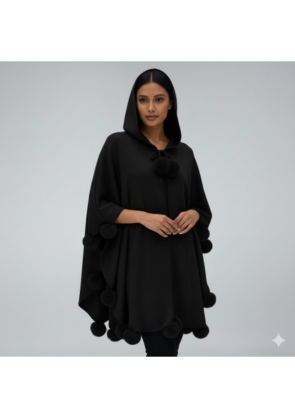 Akmoda Kalın Kışlık Triko Uzun Panço