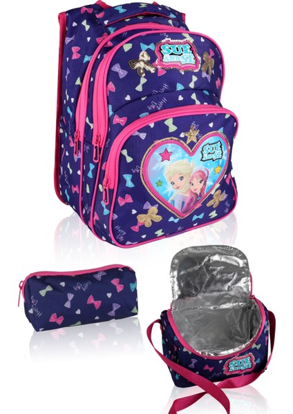 3 Lü Ilkokul Çanta Seti Kız Çocuk Çantası Astarlı Love Sue Mor-Pembe