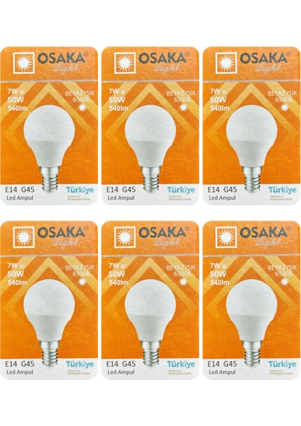 (6 adet) Osaka 7W (50W) Beyaz IŞIK E14 DUYLU (Ince Duy) LED Mini Ampul