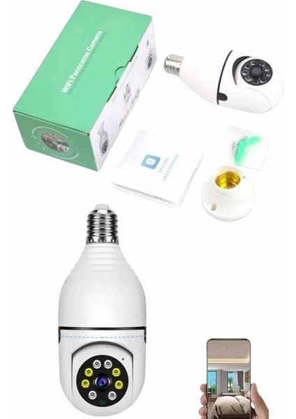 Güvenlik Kamerası Wi-Fi Özellikli 360 Derece Full Hd 1080P Ampül Kamera - M683R729-K29683