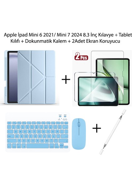 Yesnıce Apple Ipad Mini 6 / 7. Nesil Uyumlu Standlı Kılıf ve Dokunmatik Kalem ve Klavye ve Mouse