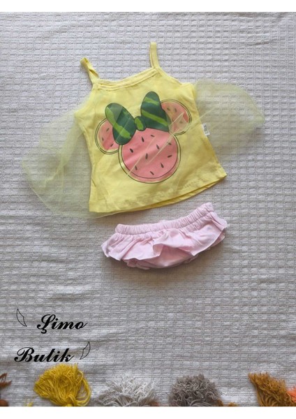 Kız Bebek Şortlu Takım Tütülü Karpuzlu