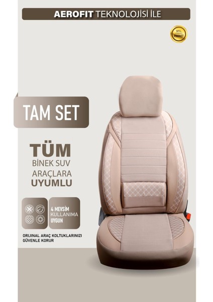 Hyundai I40 Yeni Uyumlu Yarı Deri Oto Koltuk Kılıfı Ön/arka Set Neta Seri Bej