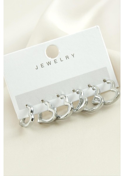 6 Adet Kalp Metal Küpe