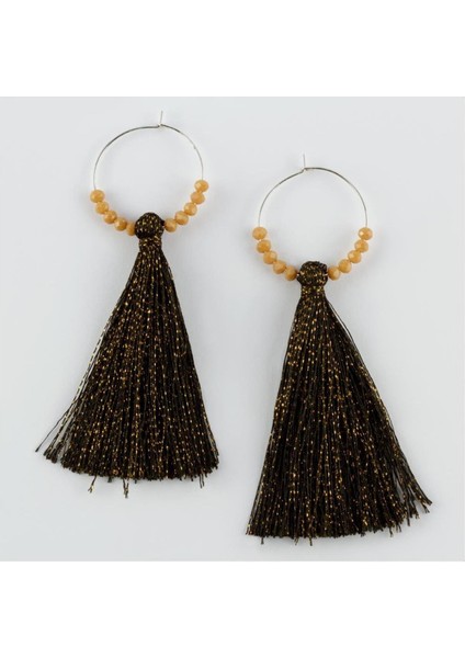 Simli Kristal Taşlı Halka Püskül Küpe