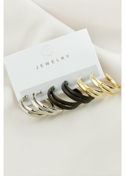 6 Adet Çift Halka Trend Küpe 2,5 cm