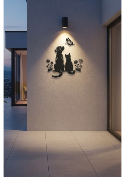 Metal Kedi ve Köpek Duvar Dekoru Hayvan Dostluğu Silüeti Ev ve Bahçe Tablosu fiyatları
