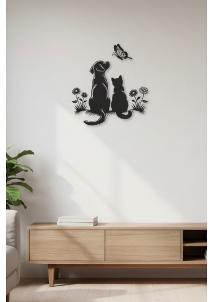 Metal Kedi ve Köpek Duvar Dekoru Hayvan Dostluğu Silüeti Ev ve Bahçe Tablosu fırsatları
