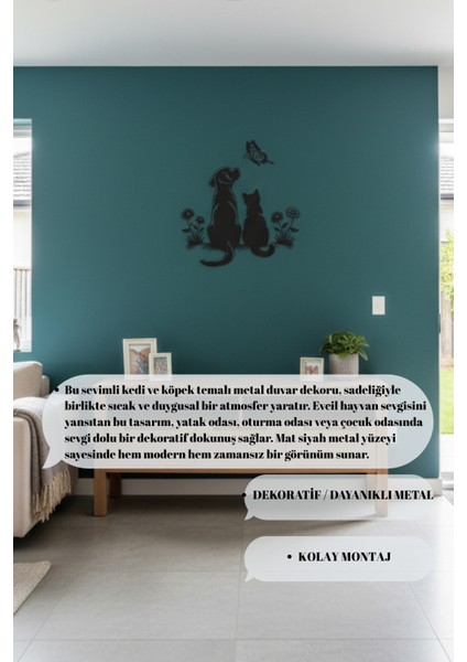 Metal Kedi ve Köpek Duvar Dekoru Hayvan Dostluğu Silüeti Ev ve Bahçe Tablosu indirimleri