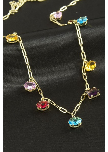 Zirkon Taşlı Lüks Çelik Kolye