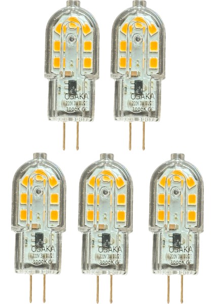 (5 adet) OSAKA 3W Sarı Işık (3000K) G4 Duylu LED Kapsül Ampul