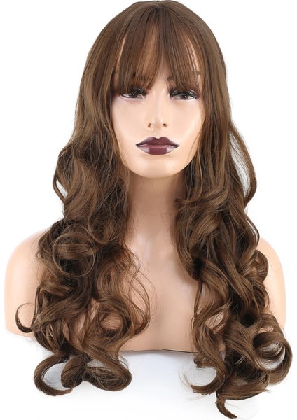 Dalgalı Perçemli Uzun Fiber Sentetik Peruk - Koyu Kumral fiyatları