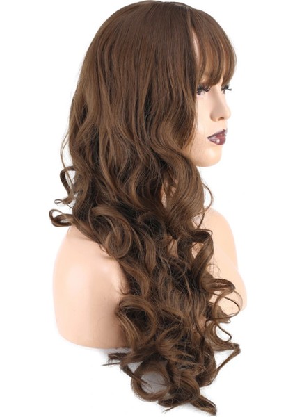 Dalgalı Perçemli Uzun Fiber Sentetik Peruk - Koyu Kumral modelleri