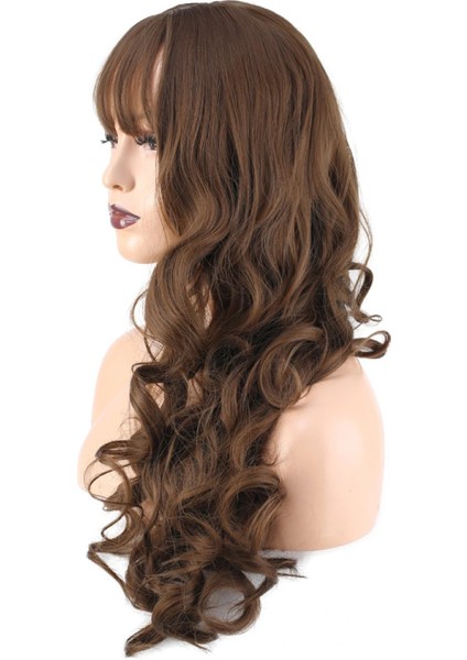 Dalgalı Perçemli Uzun Fiber Sentetik Peruk - Koyu Kumral fırsatları