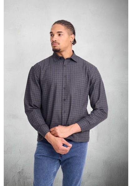 Alfonso Ekose Büyük Kareli Relaxed Fit %100 Pamuklu Flanel Kumaş Erkek Gömlek - Haki fiyatları