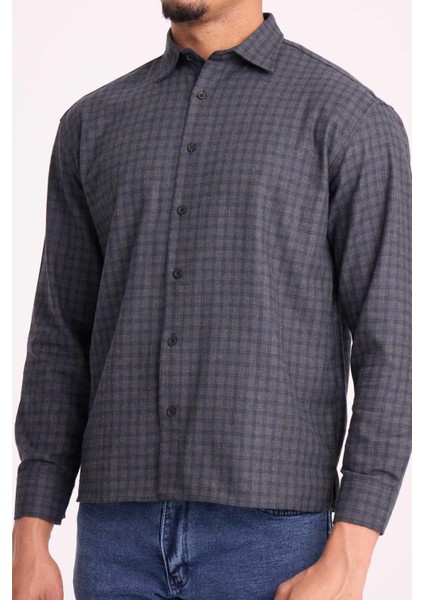 Alfonso Ekose Büyük Kareli Relaxed Fit %100 Pamuklu Flanel Kumaş Erkek Gömlek - Haki modelleri