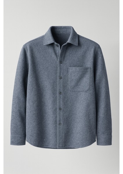 Frankel Kaşe Kumaş Tek Cepli Relaxed Fit Erkek Gömlek - Lacivert