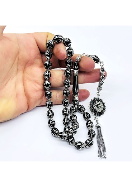 Gümüş Işlemeli Usta Işçilikli Orijinal Oltu Taşı Tesbih fiyatları