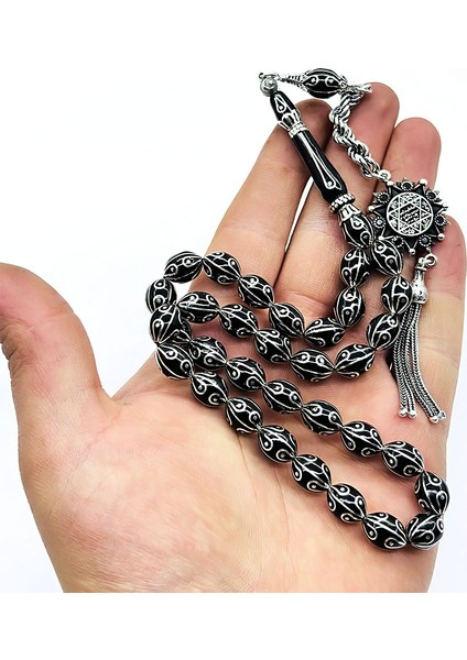 Gümüş Işlemeli Usta Işçilikli Orijinal Oltu Taşı Tesbih modelleri