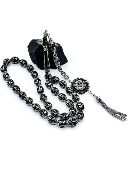 Gümüş Işlemeli Usta Işçilikli Orijinal Oltu Taşı Tesbih indirimleri