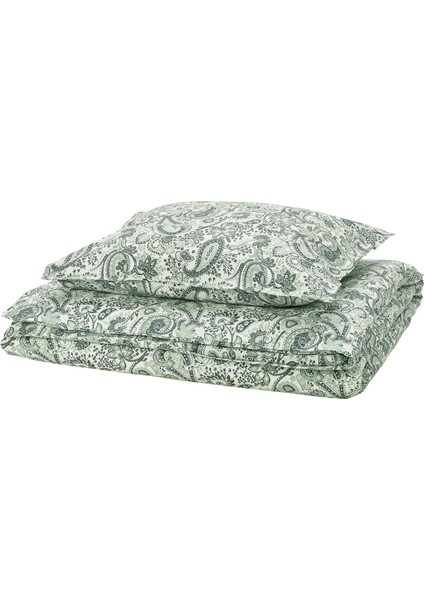 Rodgersıa Tek Kişilik Nevresim Seti Yeşil Beyaz 150 x 200 / 50 x 60 cm
