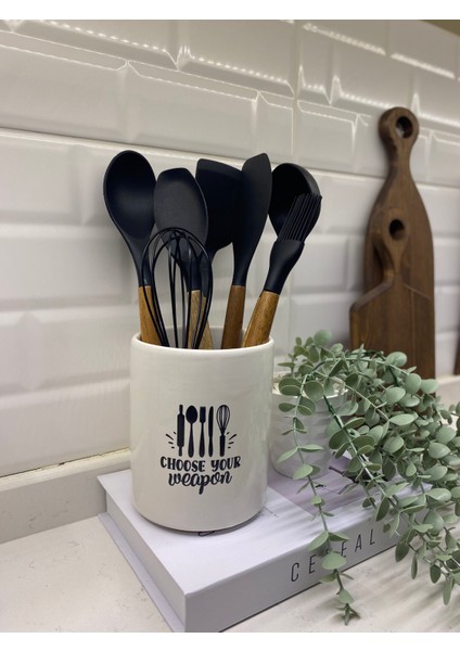 Ahşap Saplı Silikon Servis Seti Seramik Kaşıklık fiyatları