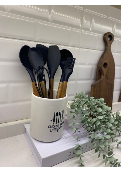 Ahşap Saplı Silikon Servis Seti Seramik Kaşıklık modelleri