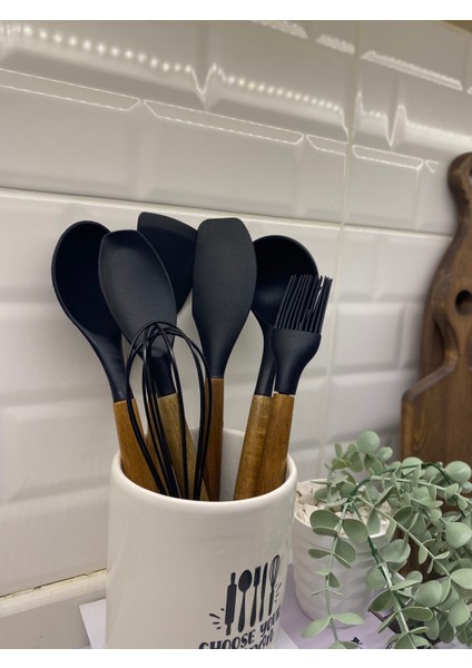 Ahşap Saplı Silikon Servis Seti Seramik Kaşıklık fırsatları
