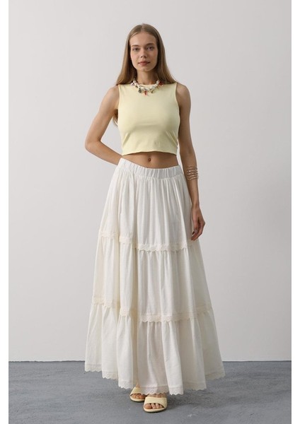 Dantel Detaylı Etek - Beyaz