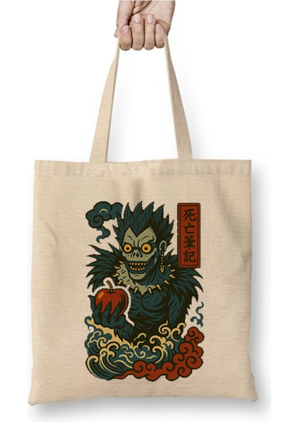 Death Note Ryuk Beyaz Bez Çanta Uzun Saplı Alışveriş Çantası Plaj Çantası