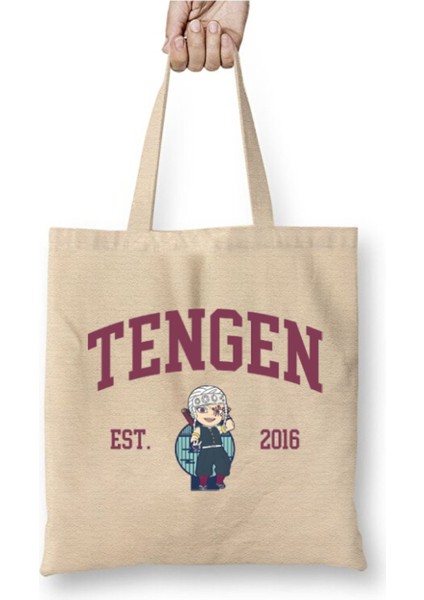 Demon Slayer Tengen Uzui Beyaz Bez Çanta Uzun Saplı Alışveriş Çantası Plaj Çantası