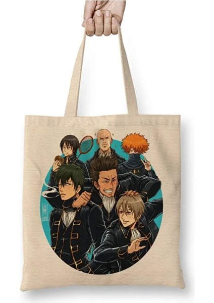Gintama Toshiro Hijikata Beyaz Bez Çanta Uzun Saplı Alışveriş Çantası Plaj Çantası