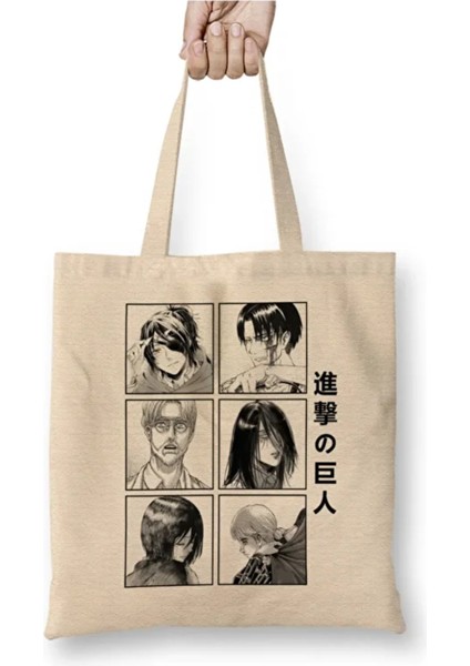 Attack On Titan Characters For White Bez Çanta Uzun Saplı Alışveriş Çantası Plaj Çantası