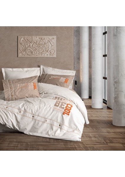 Mood Nakışlı Ranforce Nevresim Takımı Tek Kişilik Cool Kahve