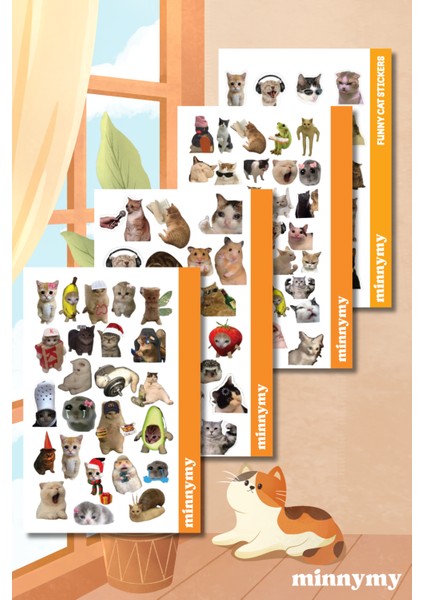 4'lü Cat Collection Sticker, Çıkartma, Ajanda, Günlük, Planlayıcı, Bullet Journal ,scrapbook