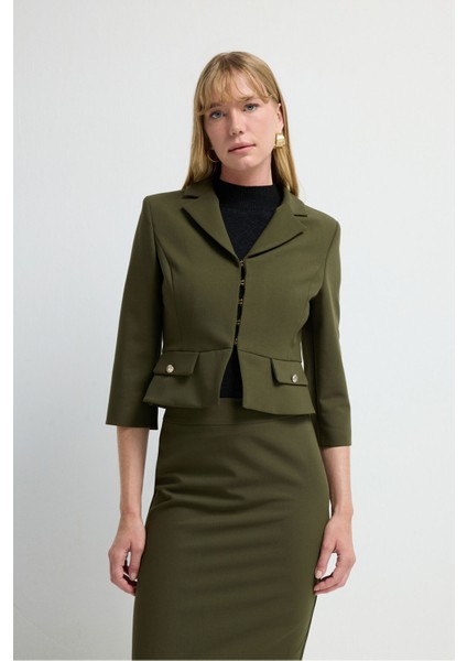 Cep Kapaklı Crop Ceket Haki 11944859001