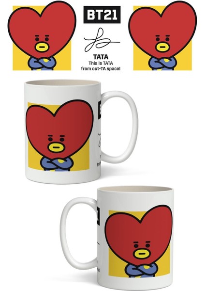 BT21 Tata Temalı Beyaz Kupa Bardak Sevgiliye Arkadaşa Hediye