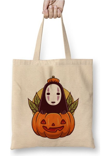 Spirited Away Halloween Miyazaki Hayao Beyaz Bez Çanta Uzun Saplı Alışveriş Çantası Plaj Çantası